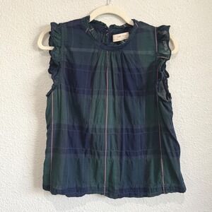 Isabella‎ Sinclair Anthropologie Plaid Ruffle Cap Sleeve Top Preppy Academia